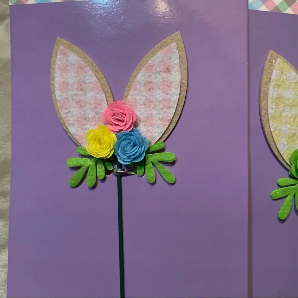 NWT Easter/Spring Bunny 2 Picks with Colorful Flowers and Gingham Print.